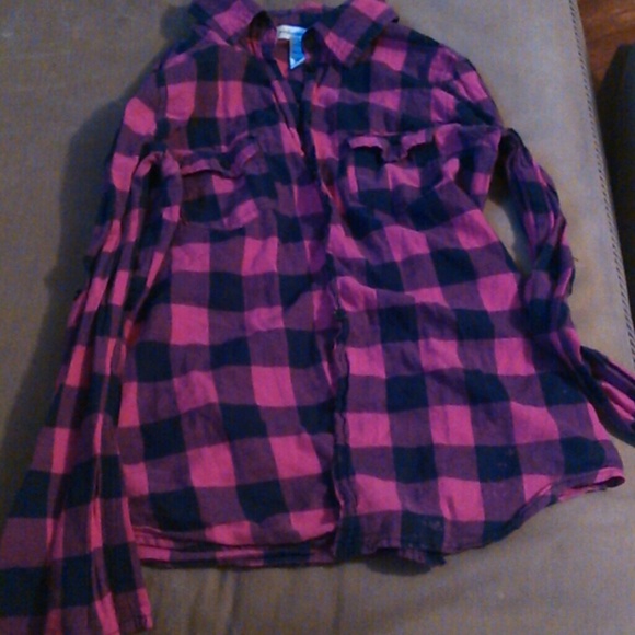 Pink and black plad shirt