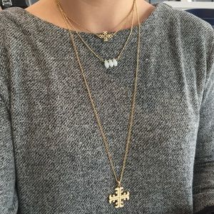 3 Tier Free People Cross and Crystal Necklace