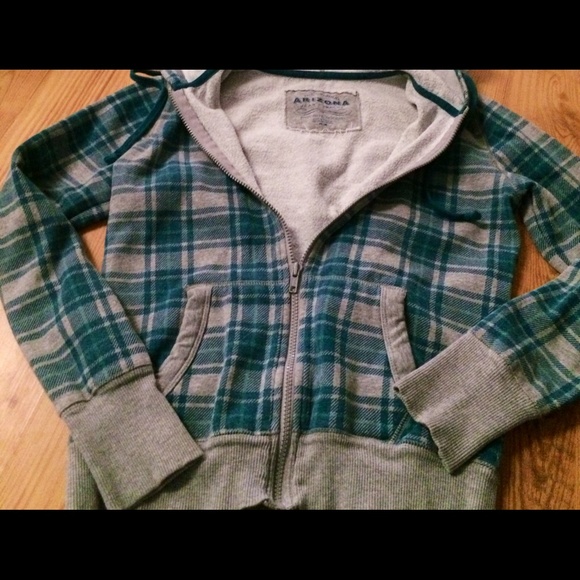 NEW LISTING❤️TEAL/TURQUOISE PLAID ZIP HOODIE - Picture 2 of 4