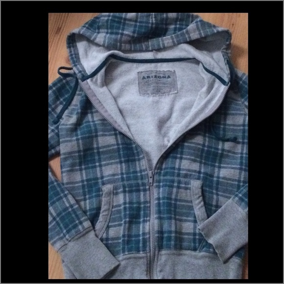 NEW LISTING❤️TEAL/TURQUOISE PLAID ZIP HOODIE - Picture 4 of 4