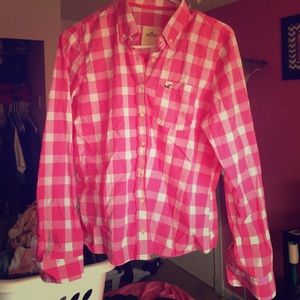 Pink and white plaid shirt