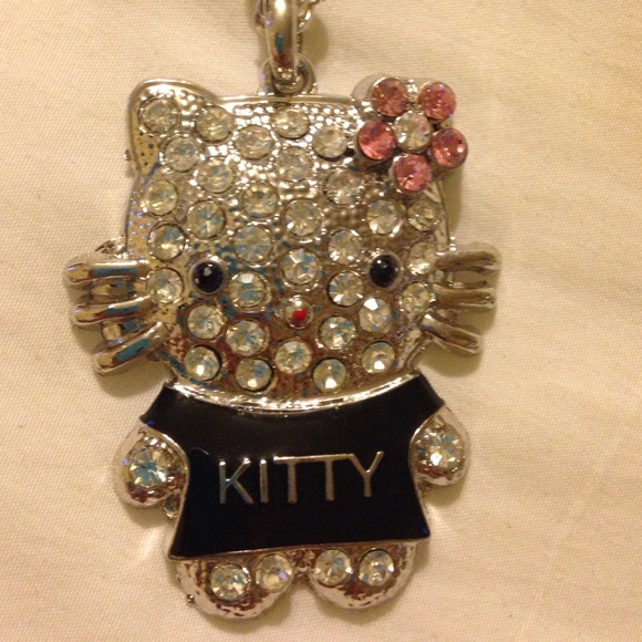Kitty Silver Tone Necklace Crystal Rhinestones - Picture 1 of 4