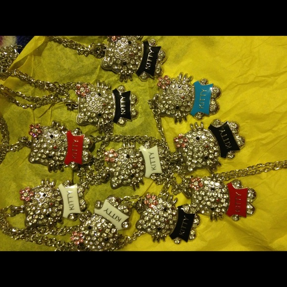 Kitty Silver Tone Necklace Crystal Rhinestones - Picture 2 of 4
