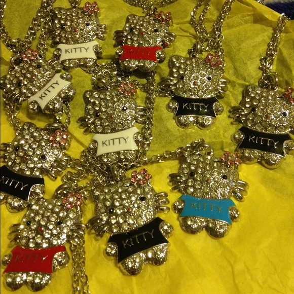 Kitty Silver Tone Necklace Crystal Rhinestones - Picture 3 of 4