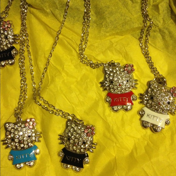 Kitty Silver Tone Necklace Crystal Rhinestones - Picture 4 of 4
