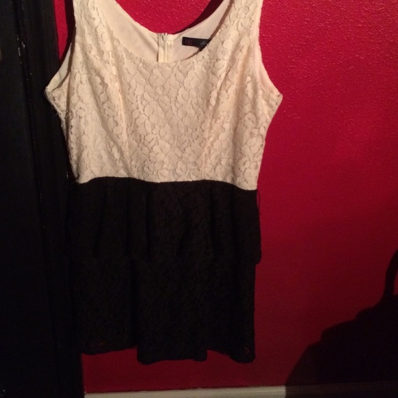 Cream & Black peplum mini dress