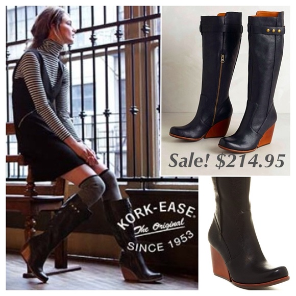 🚫SOLD🚫 Kork-Ease Shawna Leather Wedge Boot, blk - Picture 1 of 4