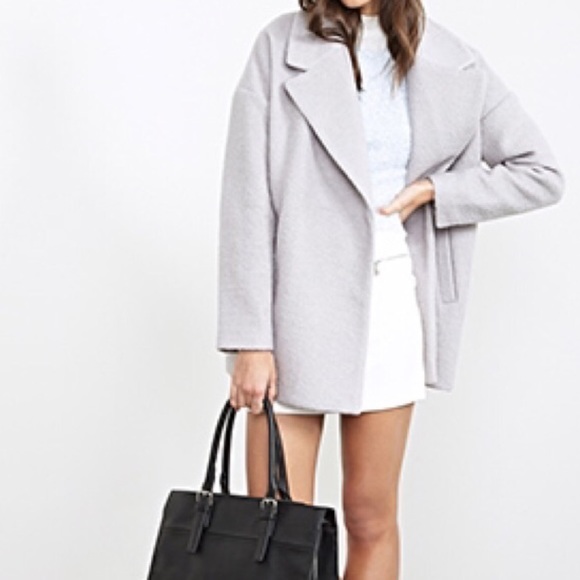 Forever 21 Outerwear - Light Grey Oversized Boucle Coat