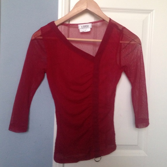 Mesh see through Red 3/4 Top