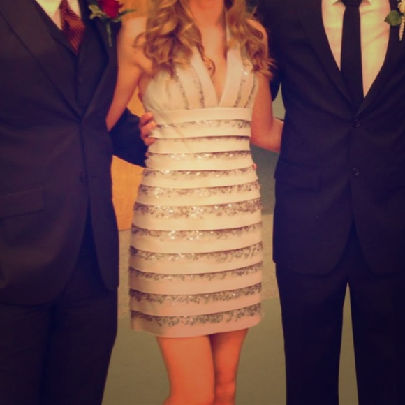 BCBG MaxAzria silver tiered dress