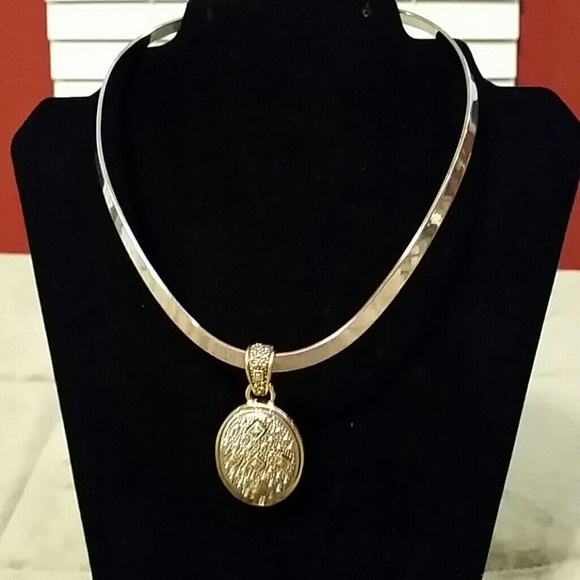 Silver necklace with matching clip earrings