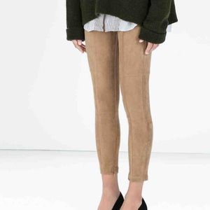 Zara seamed faux suede leggings