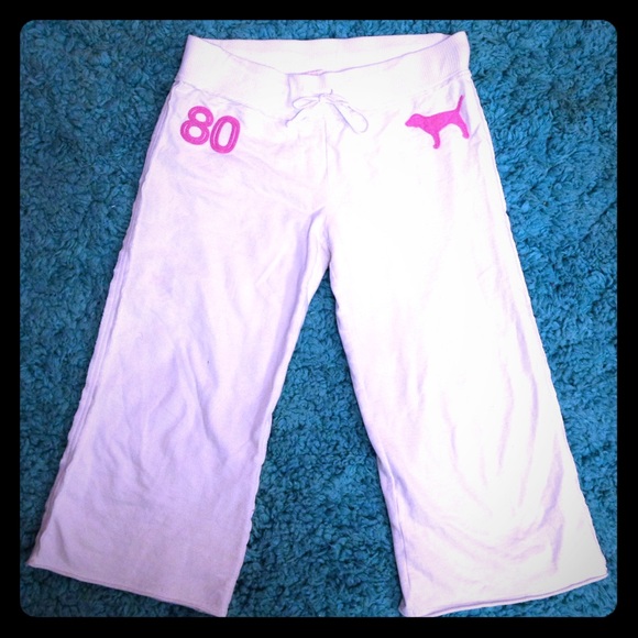 PINK -LIVE FOR PINK white w/ hot pink sweatpants💗 - Picture 1 of 2
