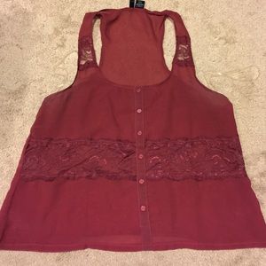 Sheer and lace maroon tank