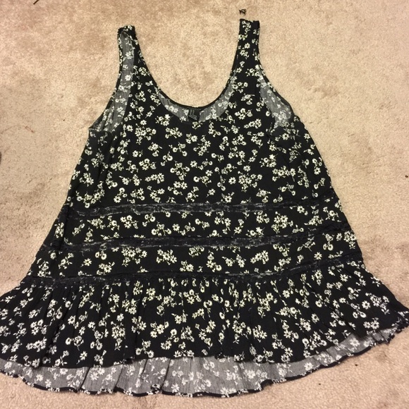 Black and white lace tank