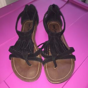 Black Fringe Minnetonka Sandals