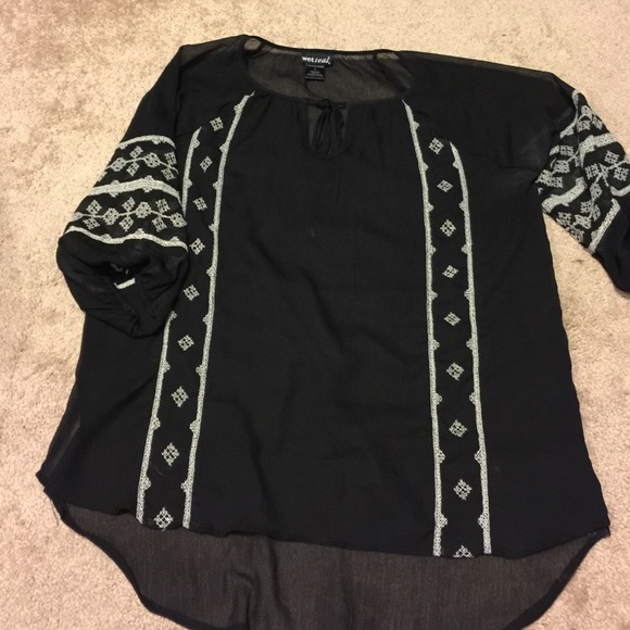 Black sheer peasant type blouse