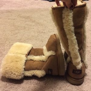 Tall tan and fur ugg boots