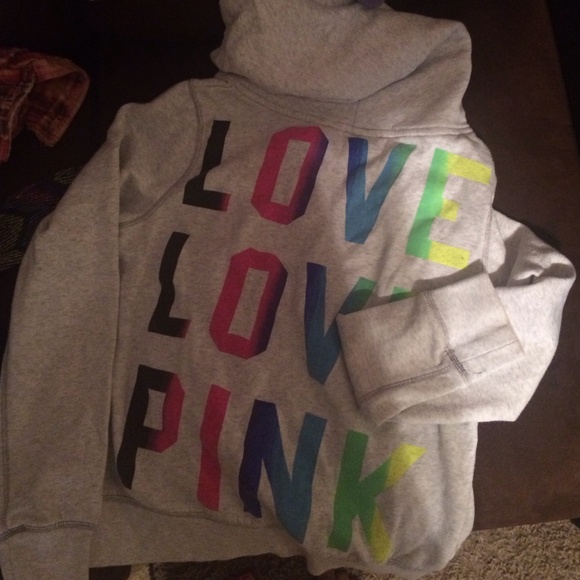light grey love pink VS hoodie