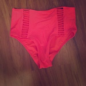 High waisted coral bathing suit bottoms