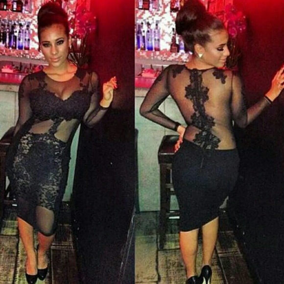 Black lace and sheer dress.