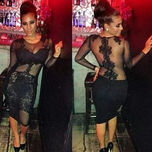 Black lace and sheer dress.