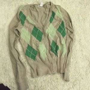 button down green argyle cardigan