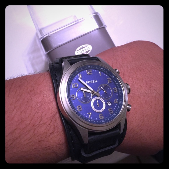 Fossil Other - Fossil Mens Watch. Genuine Leather. Blue Dial.