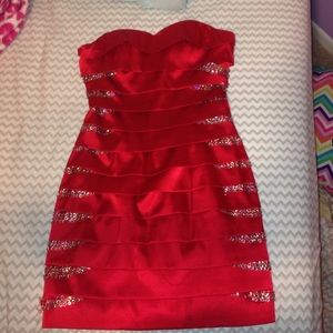 Red satin short dress