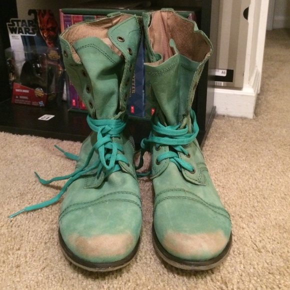 green Steve Madden combat boots