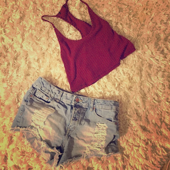 BUNDLE! UO Red Cropped Top with H&M Jean Shorts