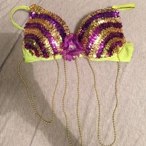 Purple and gold sequin festival top
