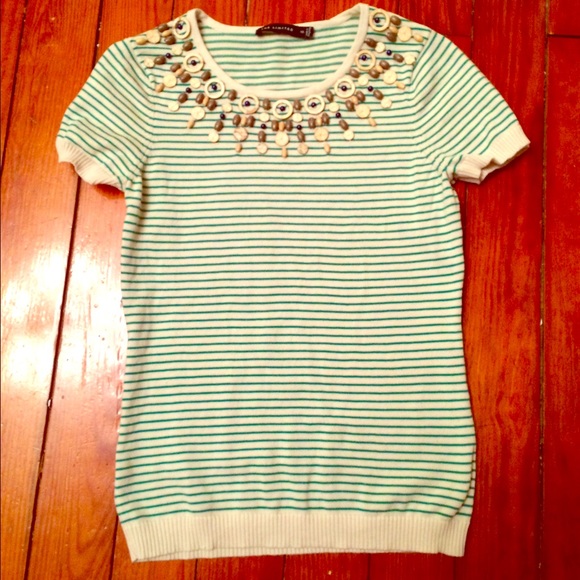 Preppy Top with Wood and Bead Embellishments
