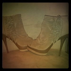 Peep toe booties with ruffle