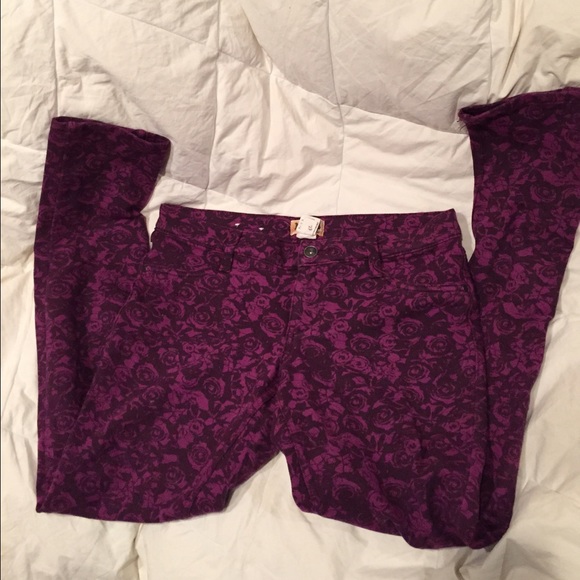Rose Pattern Dark Purple Jeans