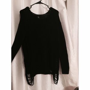 Black sweater with side fringe