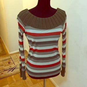 DKNY sheer top with sweater trip