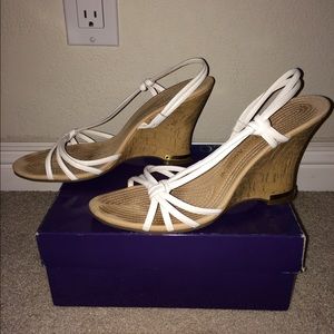 Enzo Angiolini White Leather Cork Wedges 8.5