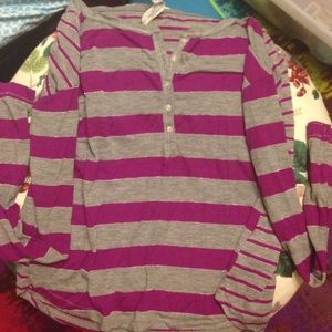Aeropostale Magenta/Gray Striped Long Sleeve Shirt