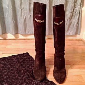 Gucci Brown Suede Horsebit Leather Trim boots