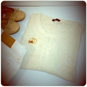 Lightweight, sheer, scoop neck, cream sweater