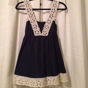 Anthropologie Odille Blue & Beige Eyelet Top!