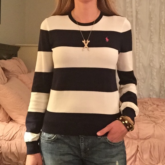 Sold as Bundle: Ralph Lauren Navy Striped Sweater - Picture 2 of 4