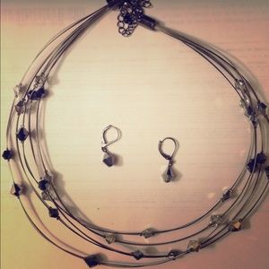 Multi-strand beaded necklace and matching earrings