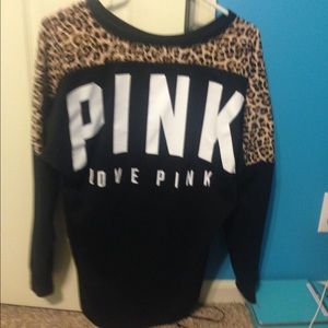 ❌SOLD❌Victoria Secret Black Leopard Varsity Crew