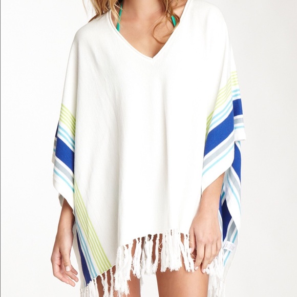 Seaton Stripe Boho V Neck Fringe Poncho - Picture 1 of 2