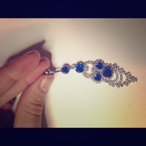 Deep blue chandelier belly button ring