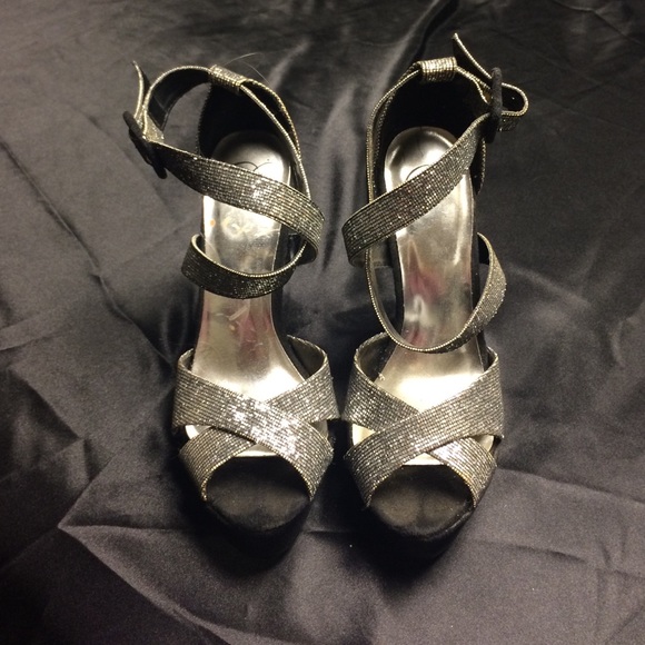 Scrappy silver sequin heels