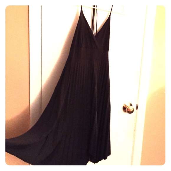 Black Pleated Halter Dress
