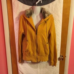 Distressed yellow fur hoodie